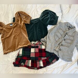 Velvet Tops and Plaid Skirt Set